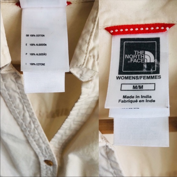 The North Face beige long sleeved button down shirt with embroidery Medium - Picture 3 of 8